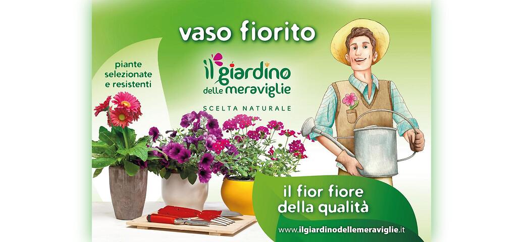 Poster comunicazione pop all'interno della GDO a tema vaso fiorito