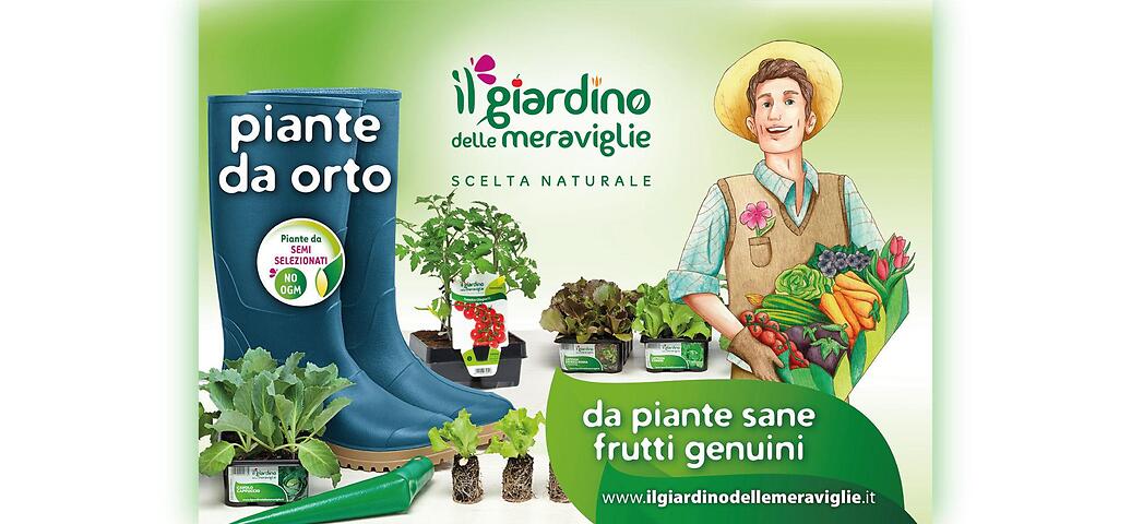 Poster comunicazione pop all'interno della GDO a tema orto